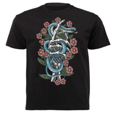 TATTOO DESIGN T-SHIRT WITH ROSES SNAKE AND SKELETON 01 Thumbnail