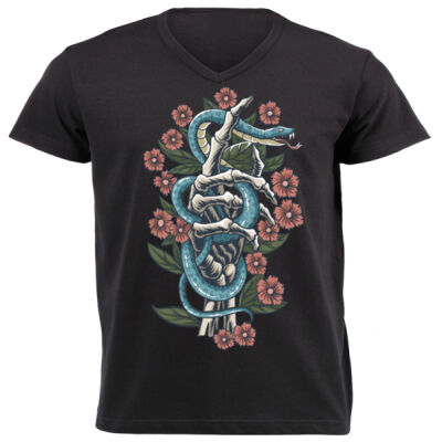 TATTOO DESIGN T-SHIRT WITH ROSES SNAKE AND SKELETON 01 Thumbnail