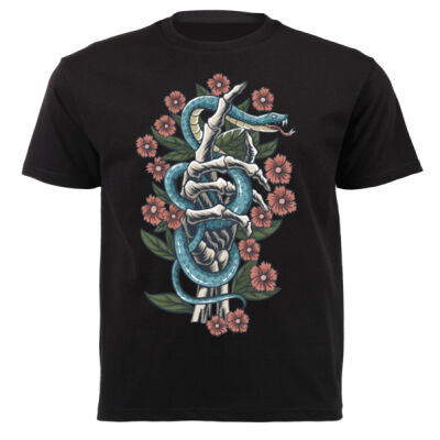 TATTOO DESIGN T-SHIRT WITH ROSES SNAKE AND SKELETON 01 Thumbnail